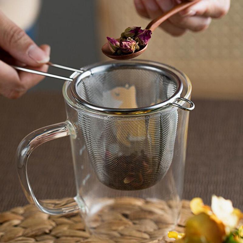 Stainless Steel Tea Infuser Reusable Tea Leak Filter Teapot Strainer Single Ear Shape Coffee Herb Spice Diffuser With Handle