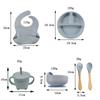 Children's Silicone Plate Eight-piece Set, Children's Plate Spoon Fork Cup Bib Bowl Tableware Combination