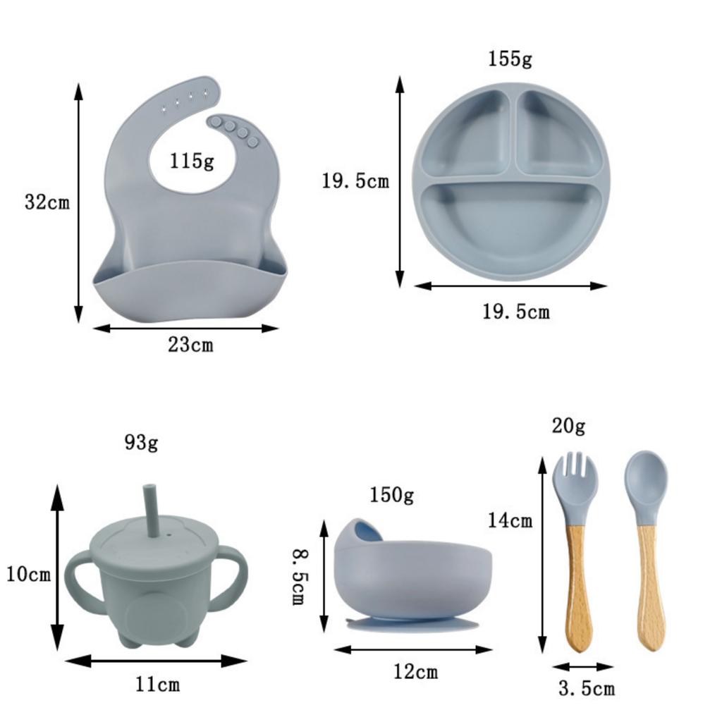 Children's Silicone Plate Eight-piece Set, Children's Plate Spoon Fork Cup Bib Bowl Tableware Combination