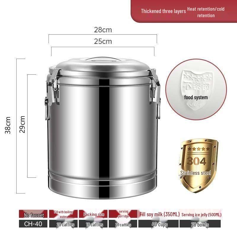 Stainless Steel Insulated Bucket with Spout for Ice, Rice, Soup, Tea, Hot Water, and Soy Milk