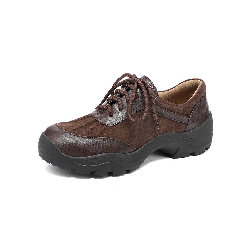 Krazing Pot Suede Round Toe Thick Nottom Lace Up Summer Autumn Leisure Shoes Big Size 42 Women Sneaker