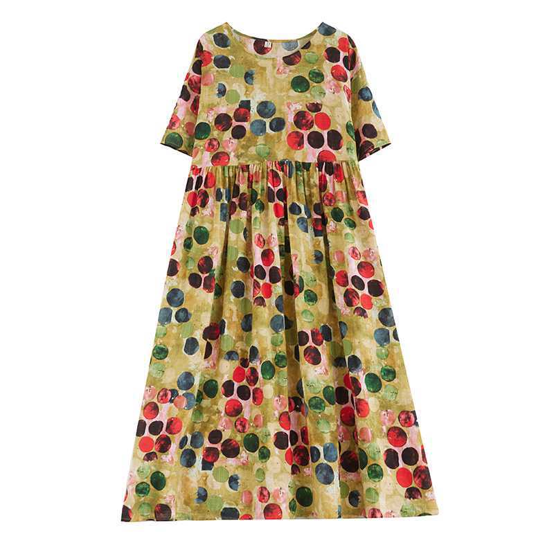 Einfaches Modisches Langes Kleid mit Sommer Fett Übergroß Kurzärmlig Rundhals Bedruckt Freizeitkleider