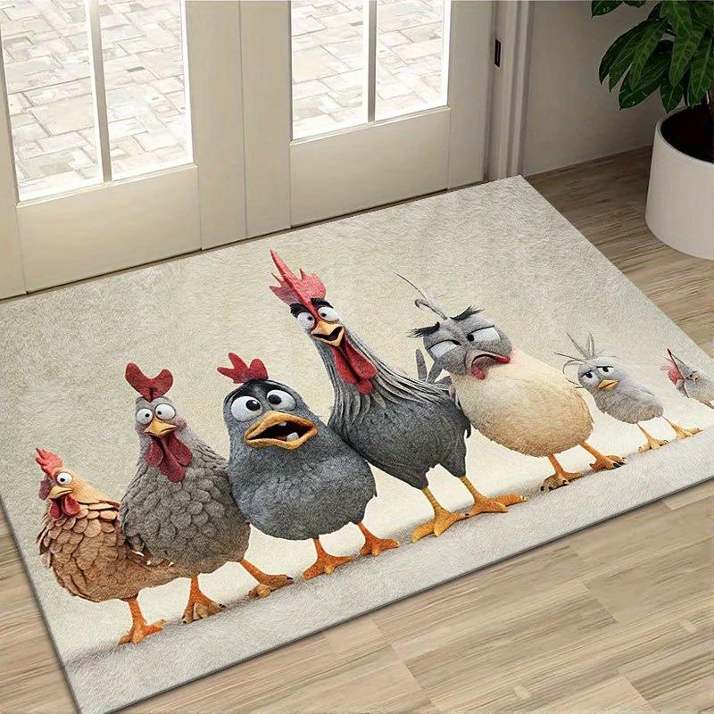 Funny Chicken Family Doormat, Crazy Rooster Cartoon Entrance Rug, Non-Slip Washable Indoor Outdoor Floor Mat for Front Door