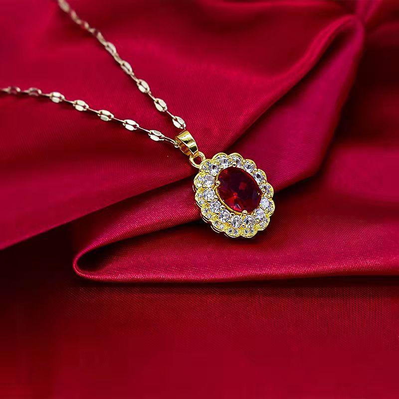Light Luxury Soft Water Drop Ruby Necklace Women'S High Value Personality Does Not Fade Pendant Collarbone Chain