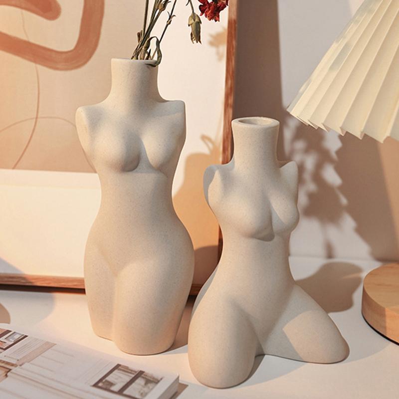 Human Body Styling Art Vase  Silent Wind Ceramic Vase  Sculpture White Primitive Embryo Floral Organ Ins Hotels Home Decorate