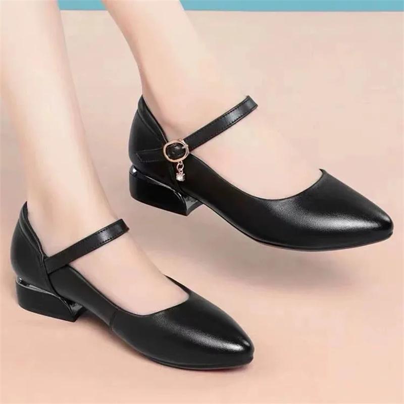 women cute pointed toe light weight anti skid square heel shoes for student lady school comfort heel pumps ab615