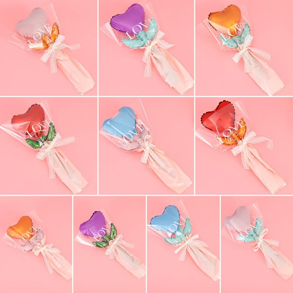 10pcs Colorful Heart Bouquet Foil Balloon Thickened Flower Balloons  Valentine's Day