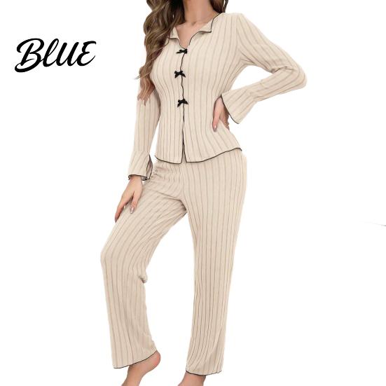 Long-sleeve Pajama Set Women's 2 Piece Long-Sleeve Top with Bow And High-end Sleepwear Long Pants Casual Fall Loungewear Pjs Cozy Nightwear