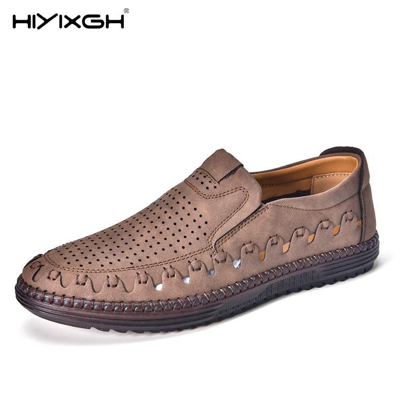 

Men s Summer New Casual Slip-On Soft Bottom Leather Shoes Middle-Aged And Elderly Hollow out Breathable Bean Bean Shoes 46 чорний