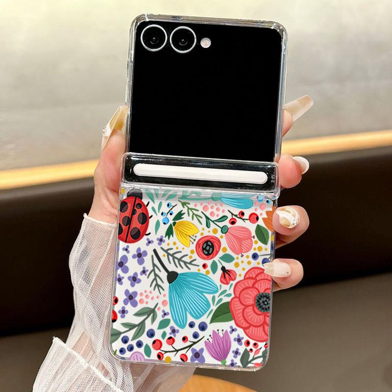 

Colorful Flower Printed Magnetic Clear Phone Case For Samsung Galaxy Z Flip7 FE Flip6 Flip5 Flip7 6 5 Folding Hard PC Back Cover Galaxy Z Flip7