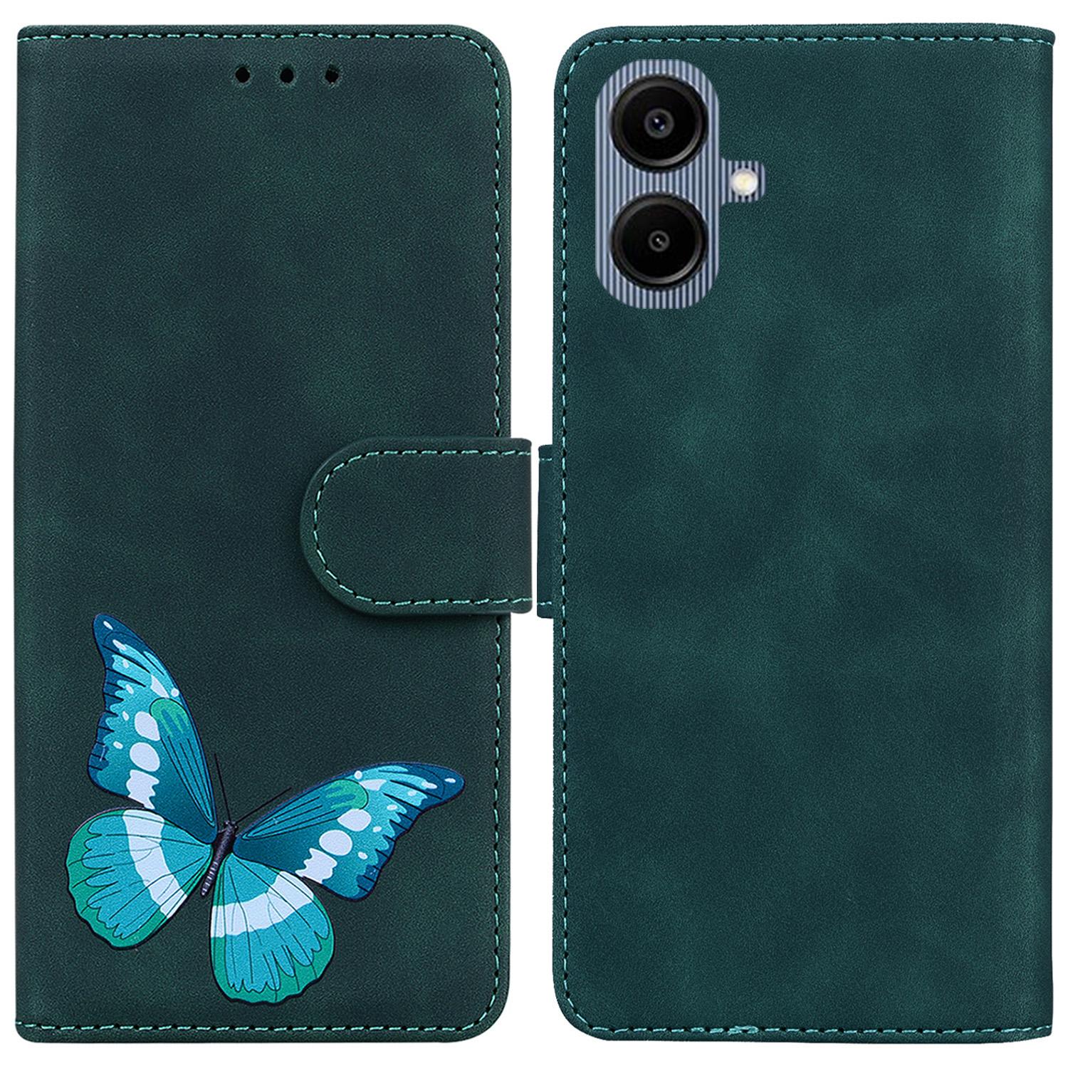 

For Samsung Galaxy A07 5G Stand Case PU Leather Phone Cover Butterfly Printed Green