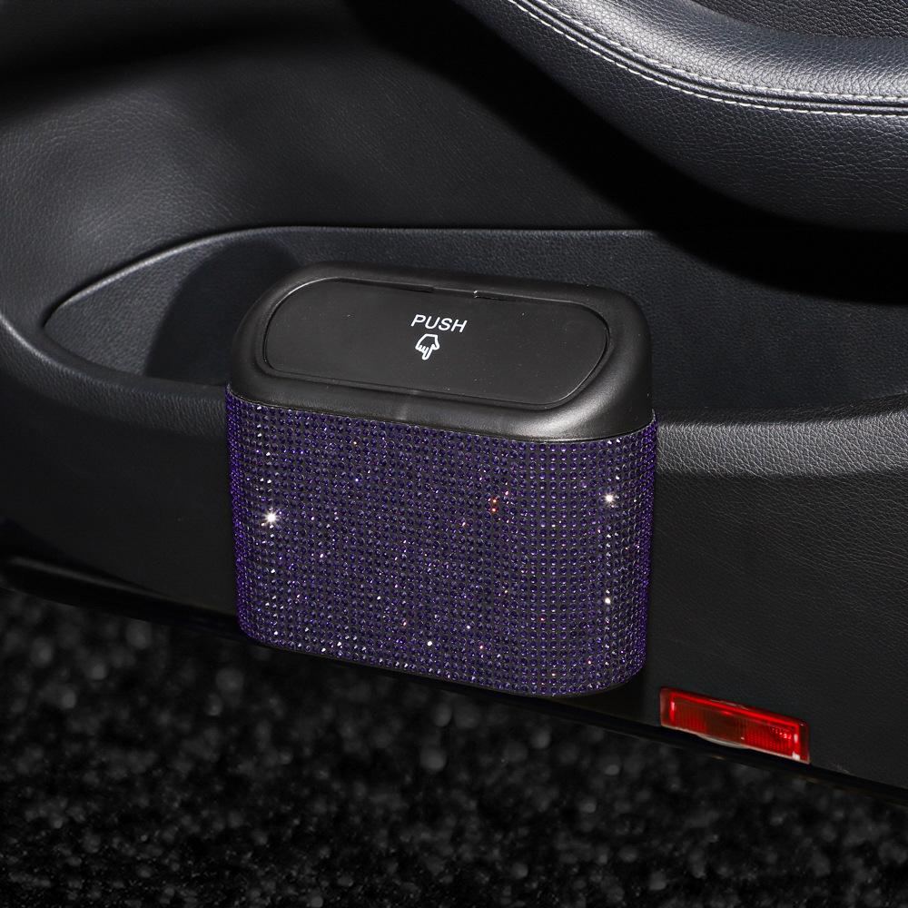 Diamond Crystal Car Trash Bin Hanging Vehicle Garbage Dust Case Storage Box Pressing Type Trash Can Auto Bling Accessories