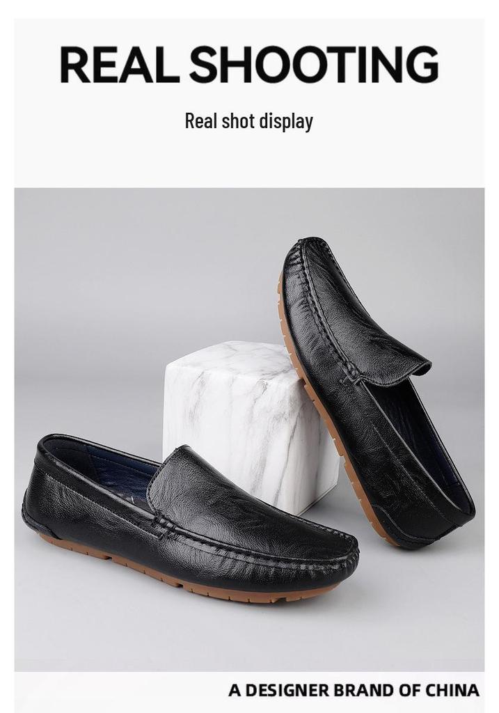 Men's Large Cowhide Leather Slip-On Driving Moccasins - Casual Spring Loafers
