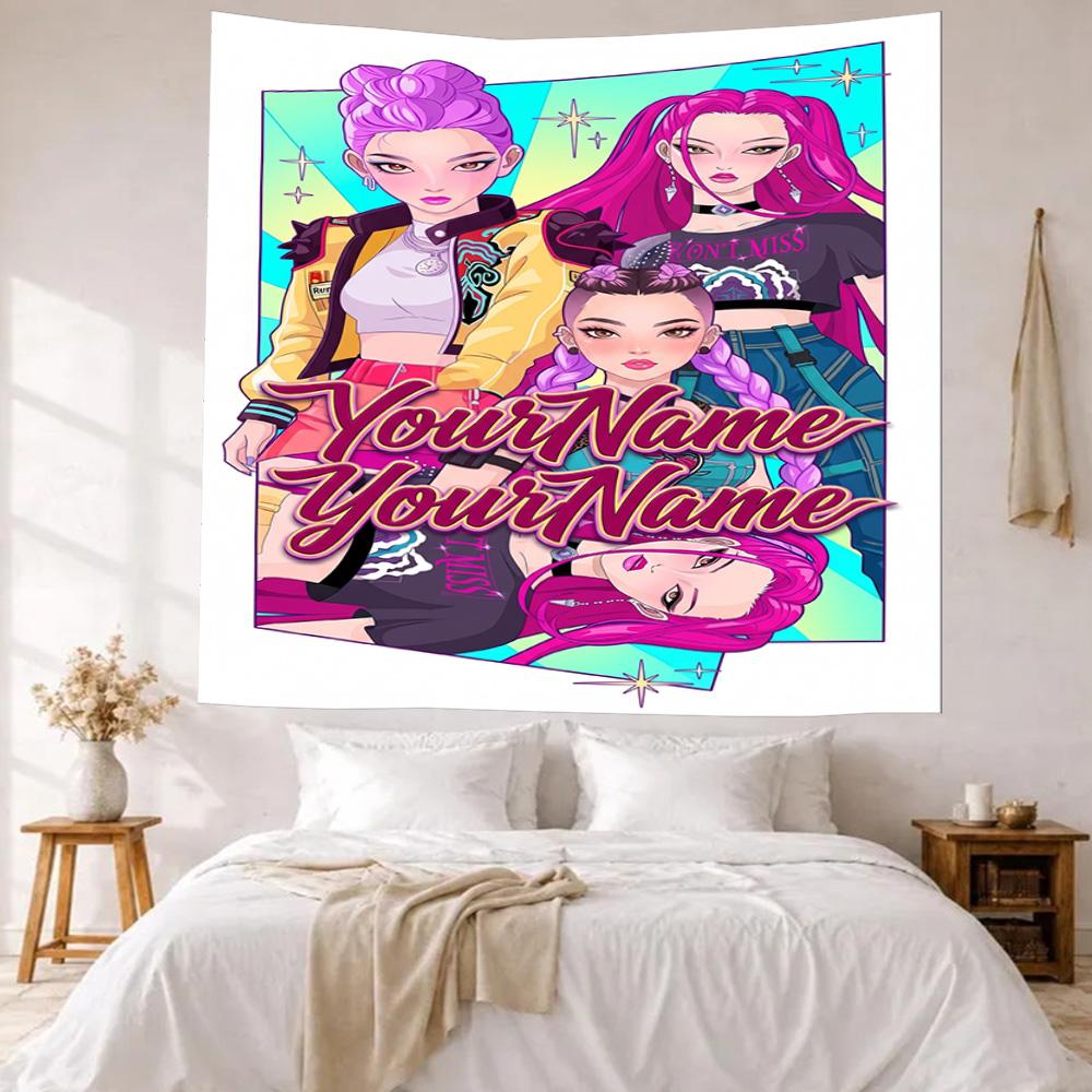 Demon Hunter Girls Custom Your Name Wall Decor Tapestry Art For Pet Memorial Birthdaywedding Party Backdrop Family Gift