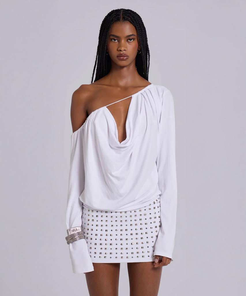 Jeidideuleondeon (W) Draped Mini Dress With Stud Skirt White