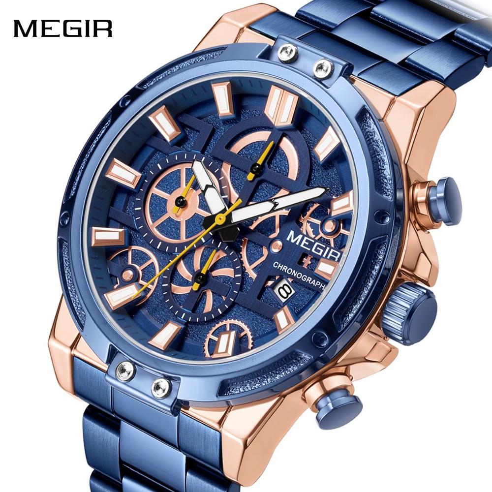 Megir Luxus Business Uhren für Herren Edelstahlarmband Quarz Casual Armbanduhr Wasserdicht Kalender Herren Chronograph 2108
