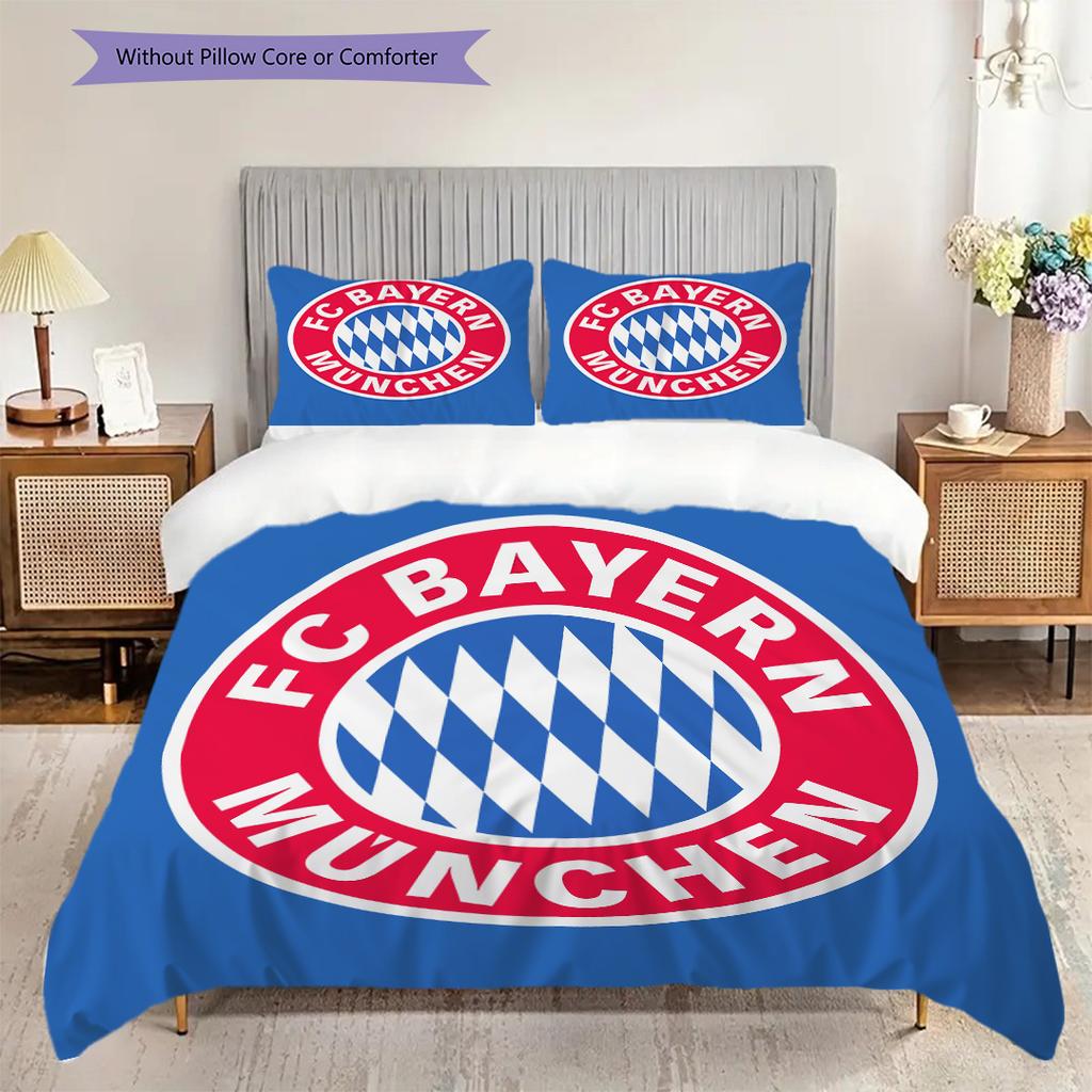FC Bayern München Muster Bettwäsche Steppdecke Set Bettbezug Kissenbezug Heimdekoration Geburtstagsgeschenk (1 Bettbezug + 2 Kissenbezüge, ohne Füllung)