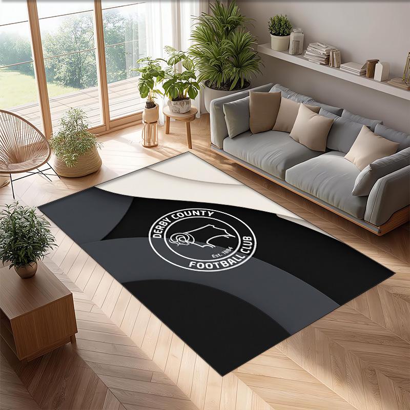 Alfombra de Terciopelo de Cristal con Estampado de Fútbol del Derby County, Cómoda Absorbente de Agua Antideslizante para Suelo Interior