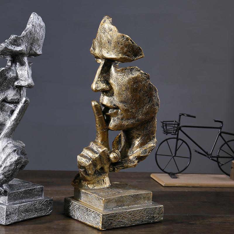 Nordisk "Tystnad är Guld" Harts Hantverksskulptur, Kreativ Dekorativ Del för Hem, Sovrum, Vardagsrum och Kontor