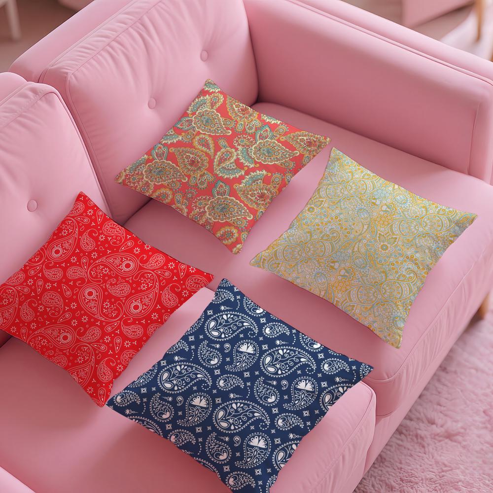 Paisley Bandana Pattern Pillow Case Silky Short Plush With Invisible Zipper Dustproof Sofa Cushion Cover For Home Decor