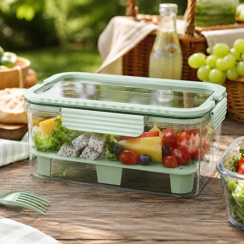 PET Produce Storage Container with Lid and Carry Handles, Clear Food Box for Refrigerator Shelf, Countertop, and Lunch Prep
