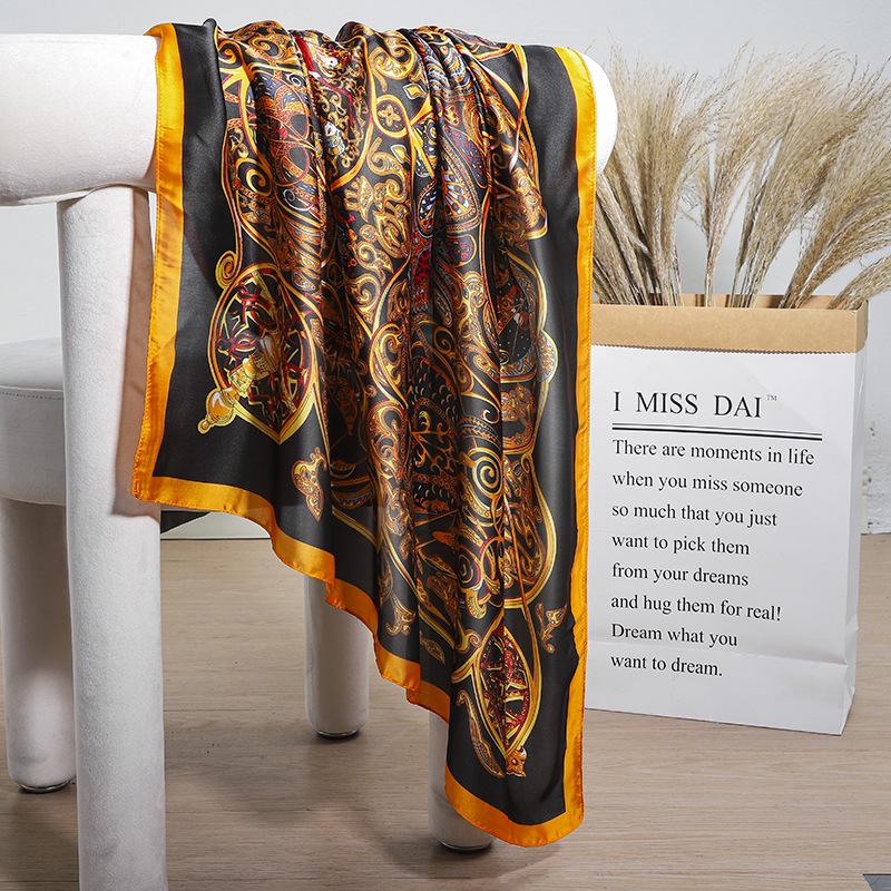 Silk-Feel 90x90 Women's Korean Style Spring/Summer Versatile Printed Square Scarf