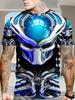 Men's 3D Digital Print Men's Polyester T-Shirt with Futuristic Cyber Warrior Print, Breathable Short Sleeve Tee for Sci-Fi Enthusiasts, Stylish