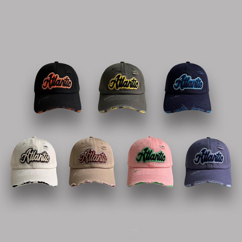 Pink Washed Denim Ripped Baseball Cap Women's Summer Versatile Street Letter Embroidery Cap Tide