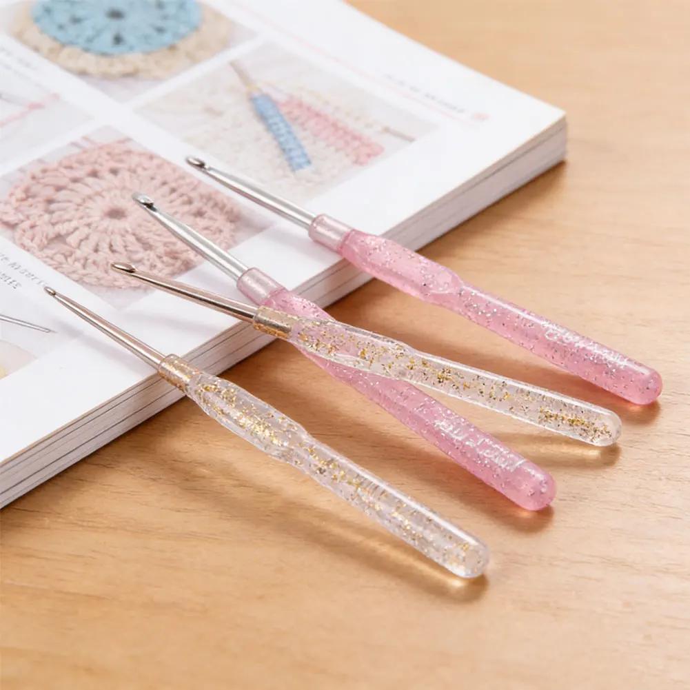 Handmade Weaving Craft Tools 7Pcs Colorful Clear Handles Aluminum Crochet Hooks Set 2.0-5.0mm Single Head DIY Knitting Needles