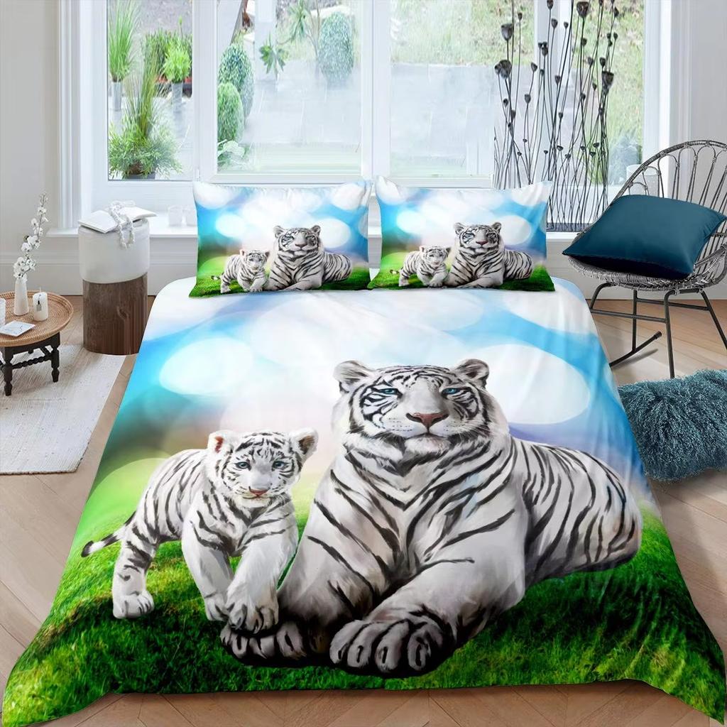 Cartoon Tiger Duvet Cover Set Wild Animal Theme Comforter Cover Kids Teens Adults Soft Microfiber Polyester Bedding Set 2/3 Pcs