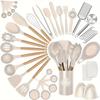 43-Piece Non-Stick Pan Storage Set, Wooden Handle Silicone Kitchenware, Easy-to-Clean Spatulas & Spoons, Complete Cooking Utensil Kit