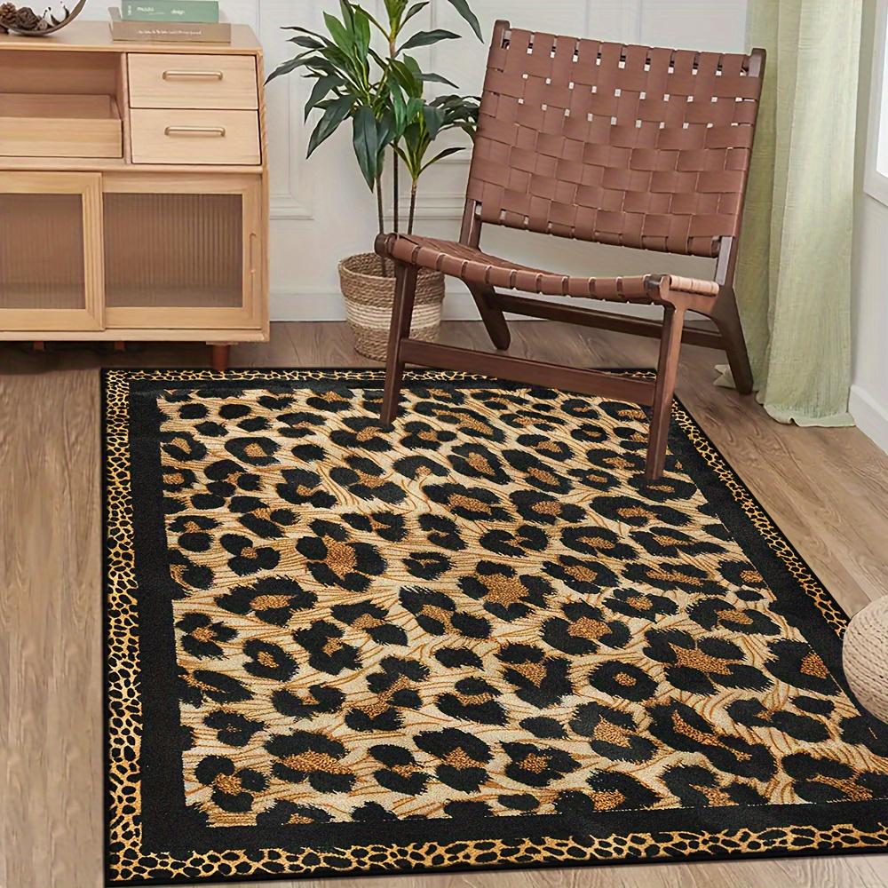1pcs Vintage Simple Living Room Leopard Rug Floor Mat Carpet Machine Washable Polyester Non-Slip Doormat for Bedroom Entryway