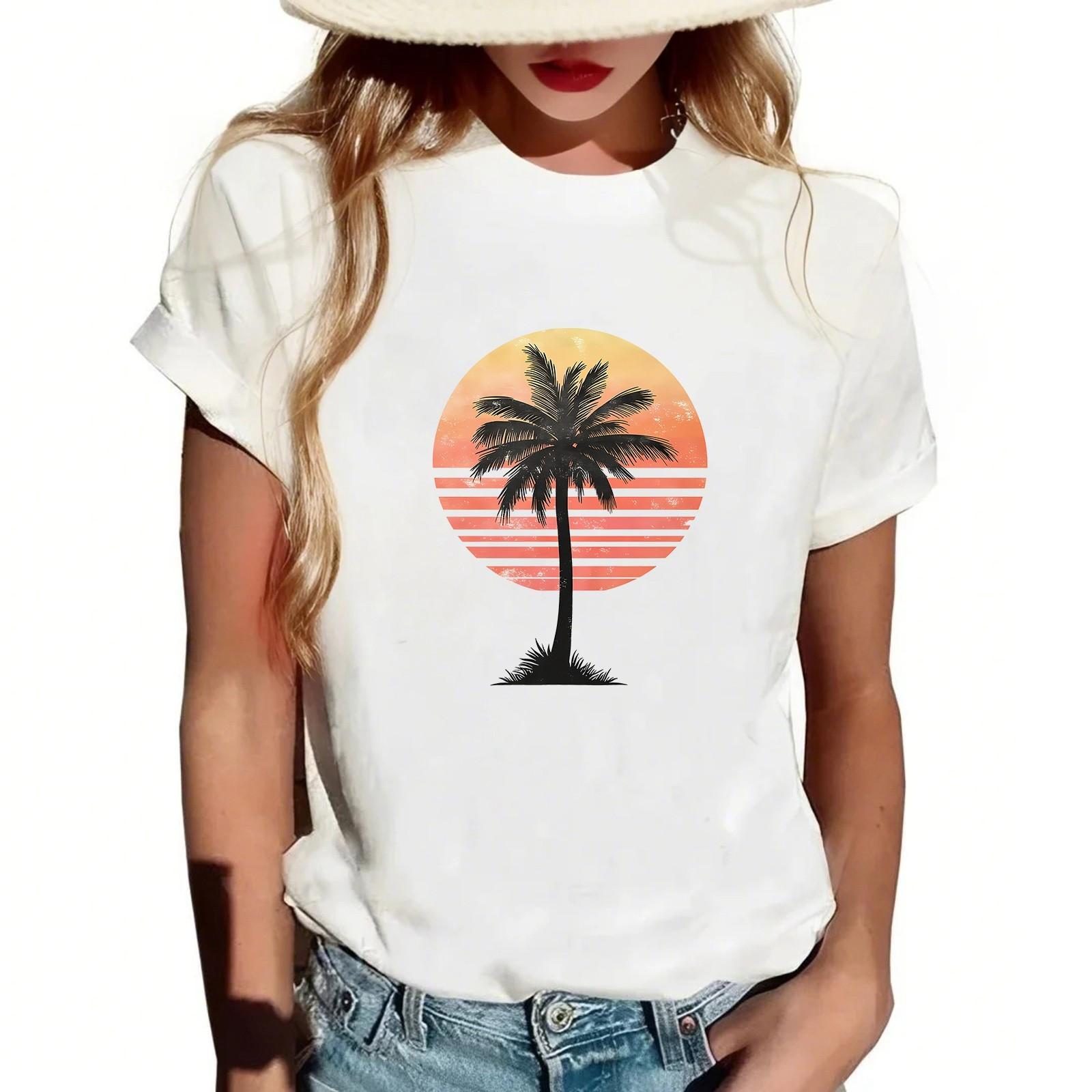 

Женская повседневная футболка с круглым вырезом и короткими рукавами с принтом L зелёный