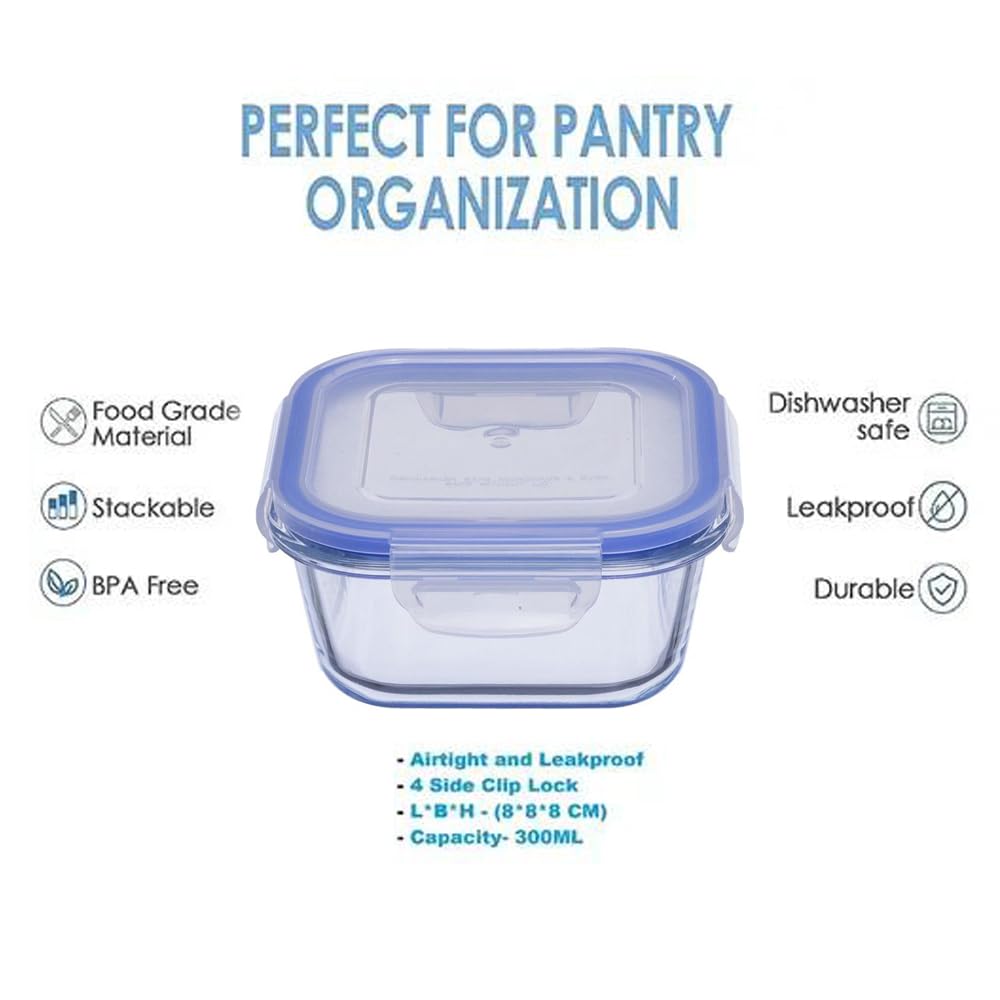RSINC Lock N Store 300ML Borosilicate Glass Container | Leakproof & Food Safe | Microwave, Oven & Dishwasher Compatible |  PC 1 | O Glass storage