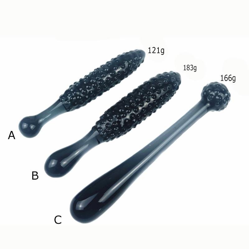 Black Granules Glass Anal Double Dildo Butt Plug Sex Toy Couples Glass Dildos