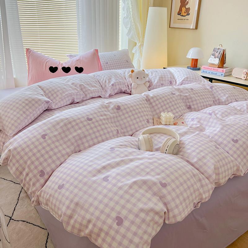 INS Solid Colour Minimalist Pattern Bedding Set For Adults Kids Pink Cute Fitted Sheet With Pillowcases Colorful King Queen Size