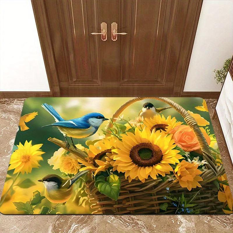 1Pcs Anti Fatigue Kitchen Rugs, Sunflower BirdPrint Waterproof Non-Slip Thick Cushioned Kitchen Mat Heavy Duty Comfort Standing Mat for Kitchen