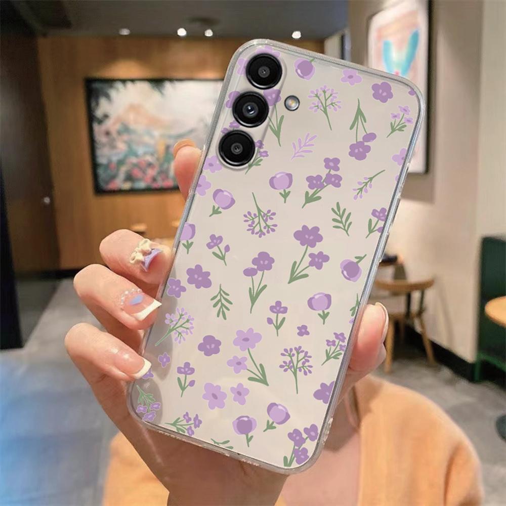 Romantic Lace Pattern Transparent Flower Phone Case For Samsung Galaxy A54 A56 A16 A17 A37 A57 A06 A07 A13 A14 M54 Clear Cover