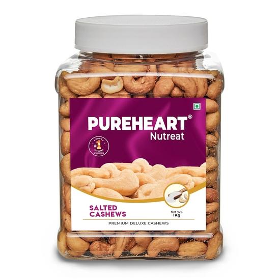 Pureheart Nutreat Roasted Salted Cashews (1 kg), Flavourful & Crunchy Snack | Premium Salted Whole Cashew Nuts/Kaju Dry Fruit 1KG