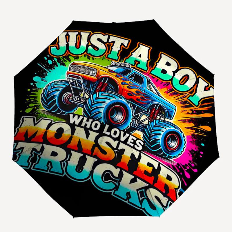 Monster Truck Themed Travel Umbrella 8 Ribs Automatic Opening and Closing, Portable Folding Design, Compact and Stylish Umbrella Suitable fo