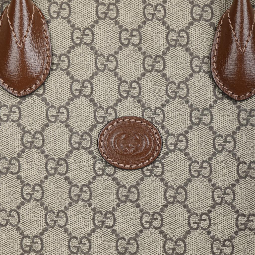 Gucci Monogramm Logo Ineinandergreifendes Doppel-G Große Kapazität Leinwand und Leder Tragetasche Unisex Tragetaschen Ebenholzbraun 674148-92THG-8563