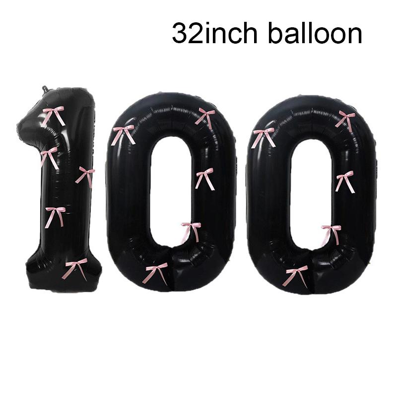 32 Inch 0-9 Digital Balloon Aluminum Foil Bow Digital Black Digital Balloon Pink Bow Wedding Decor Happy Birthday Banner Party