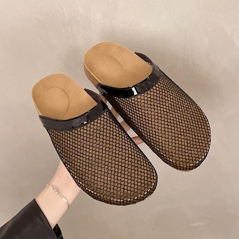 Mode Mesh Hollow-out Atmungsaktiv Umhüllter Kopf Hausschuhe Sommer Neu Runde Zehe Bedeckter Fuß Rutschfest Abriebfest Flache