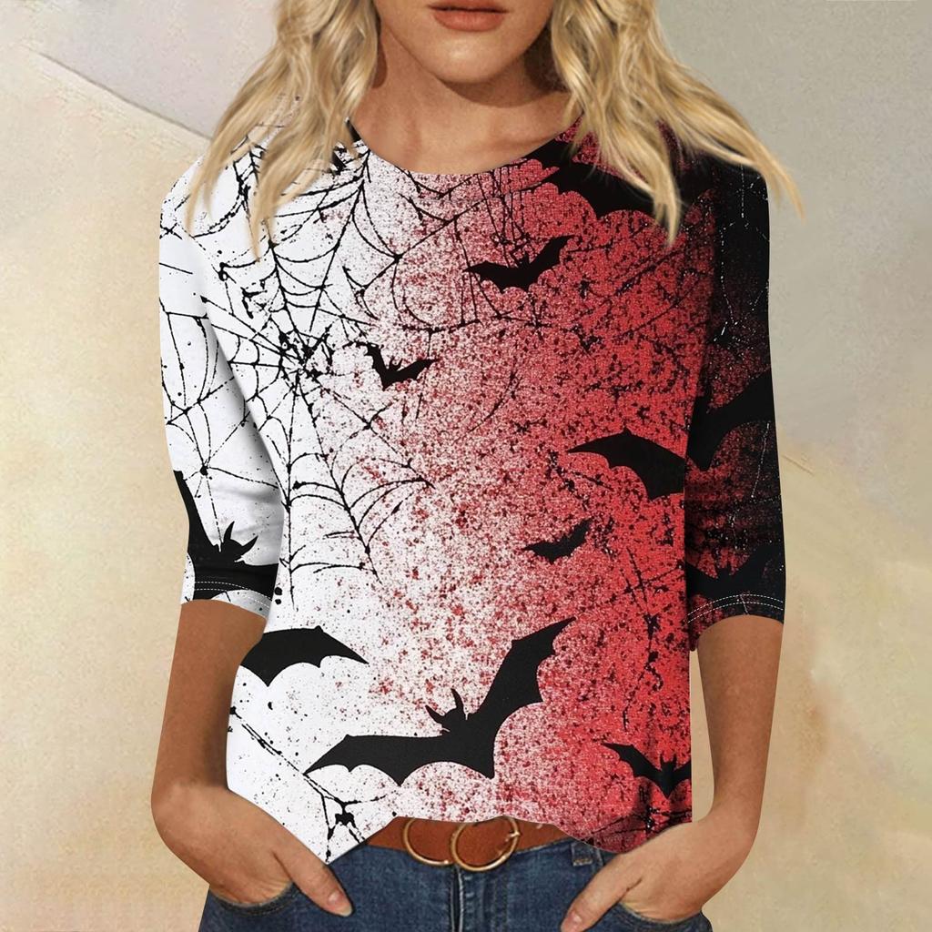 Women's Fashion Casual Round Neck 3/4 Sleeve Loose Printed T-Shirt Ladies Top