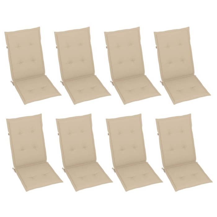 Chaises inclinables de jardin - MAISON EXCLUSIVE - Lot de 8 - Bois d'acacia massif - Dossier 5 positions - Coussins inclus