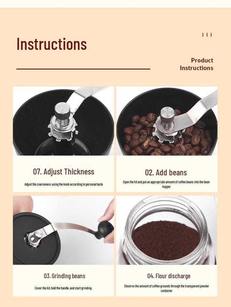 Manual Coffee Bean Grinder: Hand-Crank, Double Bearing, Ceramic Grinding Core