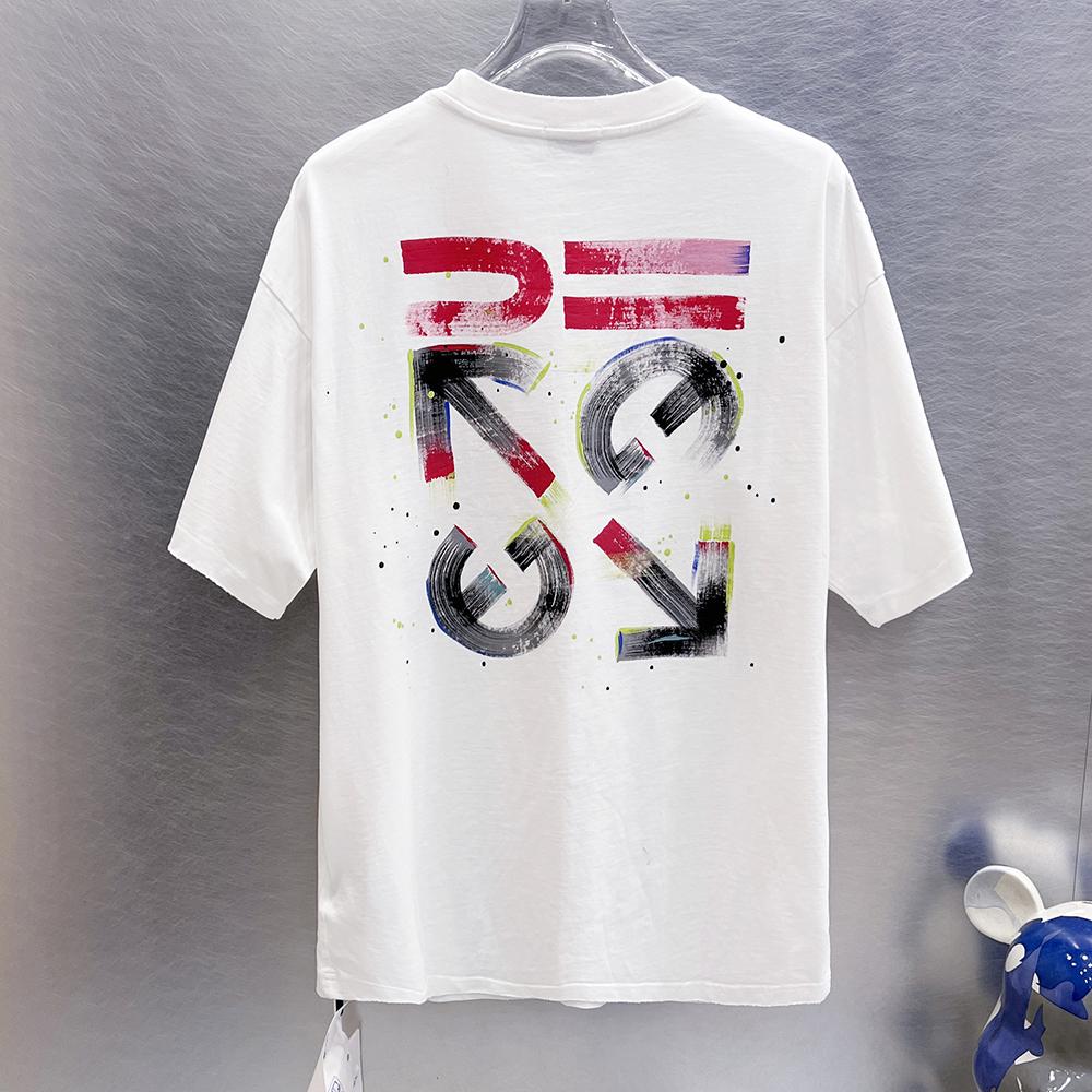 9283 Off-White Summer Men's and Women's Pure Cotton Print Oversized T-shirt Street Wear