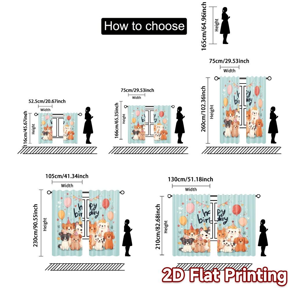 2pcs   2D FLAT PRINTING Curtains (Without Rod) Puppy Celebration Print Modern Curtains Versatile 100% Polyester Curtains Outdoor