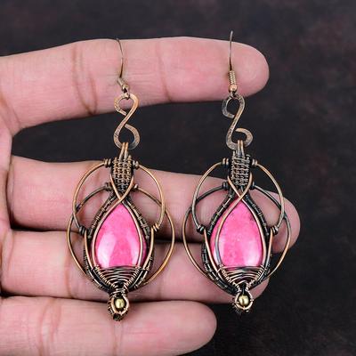 Thulite Earring Copper Wire Wrapped Earrings Elegant Earring Copper Jewelry Handmade Genuine Gemstone Earrings Wire Wrapped Jewelry For Gift