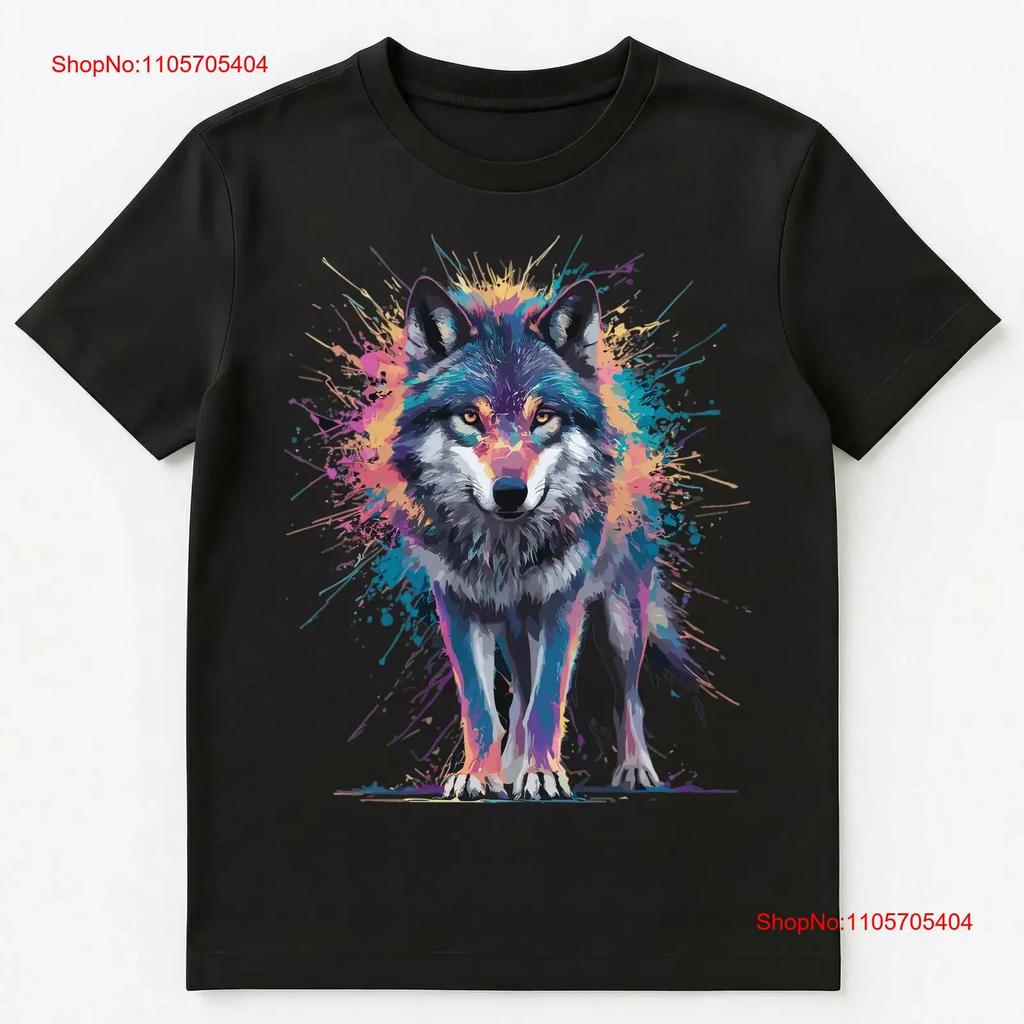 Colorful Paint Splash Standing Wolf Art T Shirt Vintage Homme Top For Everyday Wear Casual